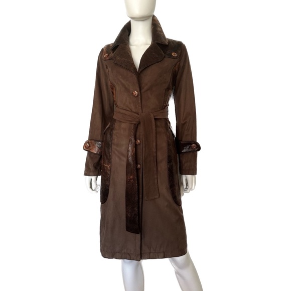 SALE🔥🔥NWT WOMEN TRENCH COAT LINED BELTED COAT ANIMAL PRINT VELOUR JACKET BROWN - Picture 12 of 15